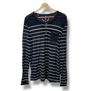 Buffalo Men's Henley Shirt Blue Gray Striped Long Sleeve Chest Size Medium